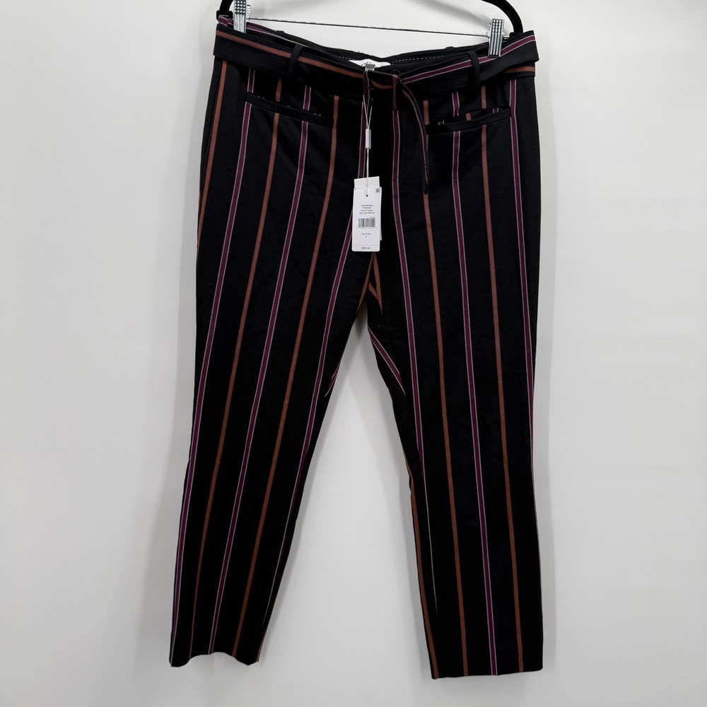 Derek Lam 10 Crosby‎ Pants Womens 8 Navy Blue Striped Belted Twill Tapered Ankle